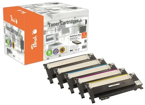 Peach HP 117 A 5 Toner (2*bk, c/m/y) ersetzt HP No. 117A, W2070A*2, W2071A, W2072A, W2073A für z.B. HP Color Laser MFP 178 nw, HP Color Laser 150