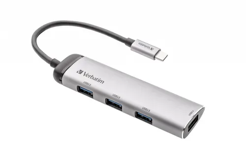 Verbatim 49147 USB-Hub 4 Port USB-A USB 3.2 Gen1 5 GBit/s mit USB-C® Stecker, LED-Anzeige Grau