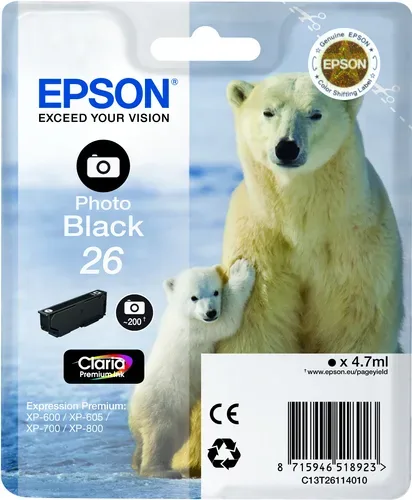 Epson E26phbk Druckerpatronen bkph - Epson No. 26 phbk, C13T26114010 für z.B. Epson Expression Premium XP -510, Epson Expression Premium XP -520