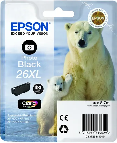Epson E26XLphbk Druckerpatronen XL bkph - Epson No. 26XL phbk, C13T26314010 für z.B. Epson Expression Premium XP -510