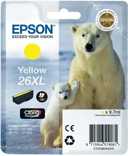 Epson E26XLy Druckerpatronen XL ye - Epson No. 26XL y, C13T26344010 für z.B. Epson Expression Premium XP -510, Epson Expression Premium XP -520