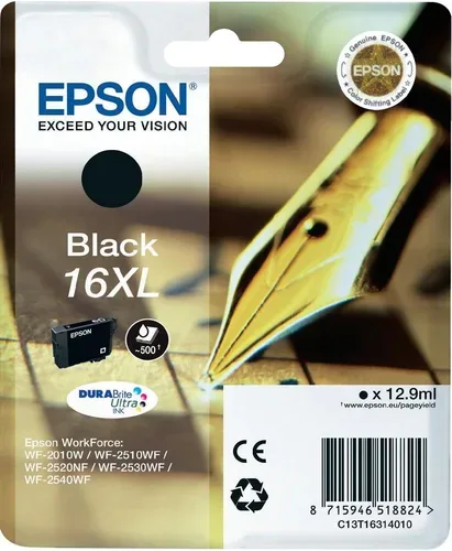Epson E16XLbk Druckerpatronen XL bk - Epson No. 16XL bk, C13T16314010 für z.B. Epson WorkForce WF -2010 W, Epson WorkForce WF -2500