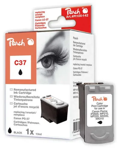 Peach C37 BK Druckkopf bk ersetzt Canon PG-37BK, 2145B001 für z.B. Canon Pixma IP 1800, Canon Pixma IP 1900, Canon Pixma IP 2500, Canon Pixma IP 2600