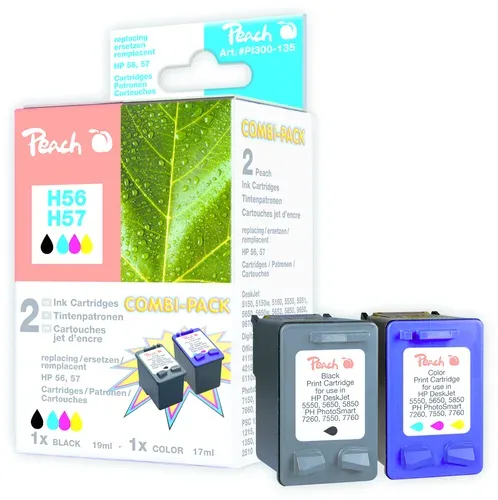 Peach HP 56 2 Druckköpfe Druckerpatronen bk/c (bk, col) ersetzt HP No. 56, No. 57, SA342AE für z.B. HP DeskJet 450 CBI, HP DeskJet 450 CI, HP Fax 1240