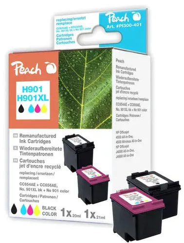Peach HP 901 XL 2 Druckköpfe XL (bk, col) ersetzt HP No. 901XL, CC654AE, CC656AE für z.B. HP OfficeJet 4500, HP OfficeJet 4500 Wireless