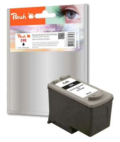 Peach C40 BK Druckkopf bk ersetzt Canon PG-40BK, 0615B001 für z.B. Canon Fax JX 200, Canon Fax JX 210 P, Canon Fax JX 500, Canon Fax JX 510 P