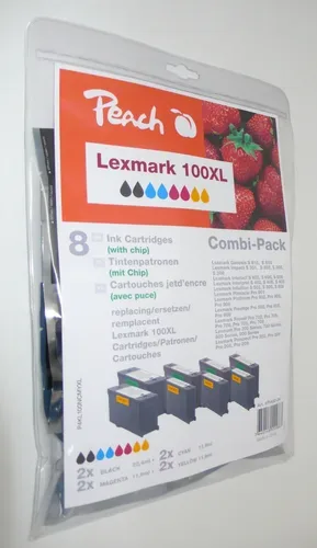 Peach L100 XLBK/C/M/Y 4 Druckerpatronen XL (2*bk, c/m/y) ersetzt Lexmark No. 100XLBK*2/C/M/Y, 14N1092-95 für z.B. Lexmark Genesis S 810, Lexmark S 400