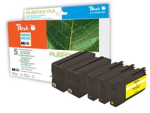 Peach HP 950 XL 5 Druckerpatronen XL (2*bk, c/m/y) ersetzt HP No. 950XL, No. 951XL, CN045E*2, CN046E, CN047E, CN048E