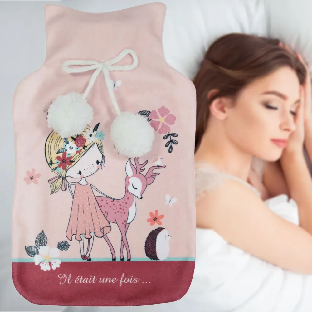Wärmflasche, mit buntem Bambi-Bezug, Fleece, 21 x 34 cm