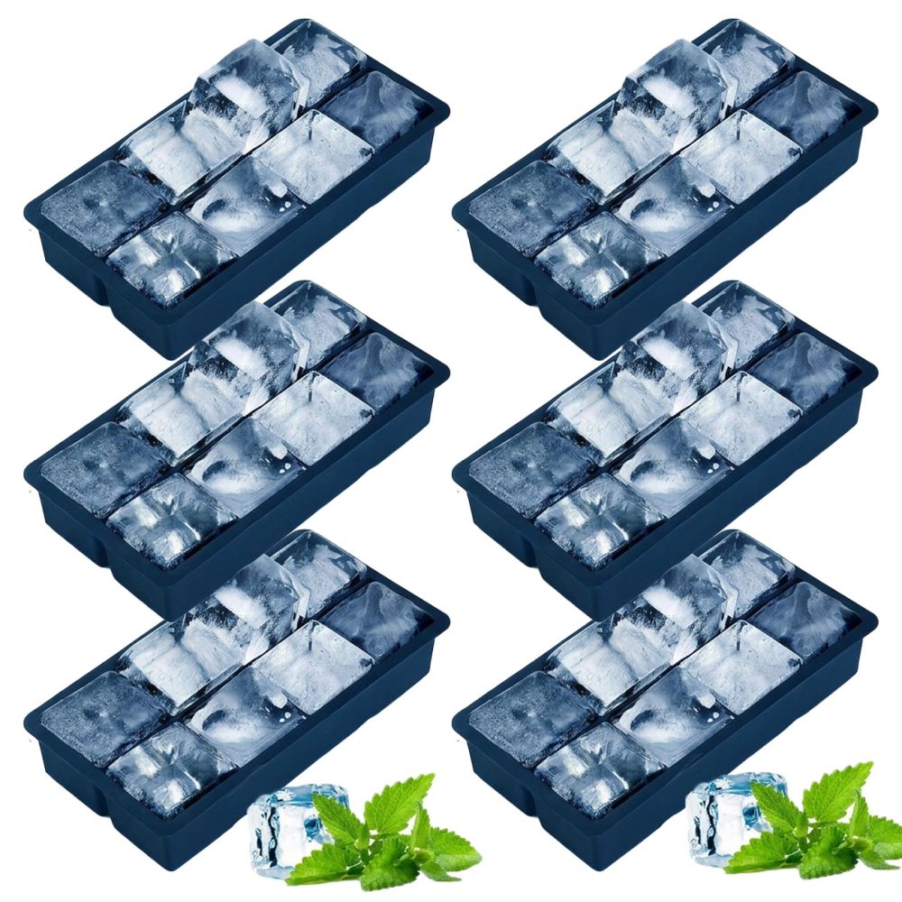 6er-Set XXL Silikon Eiswürfelform 8-Fach, 5 x 5 cm, für 1 Liter
