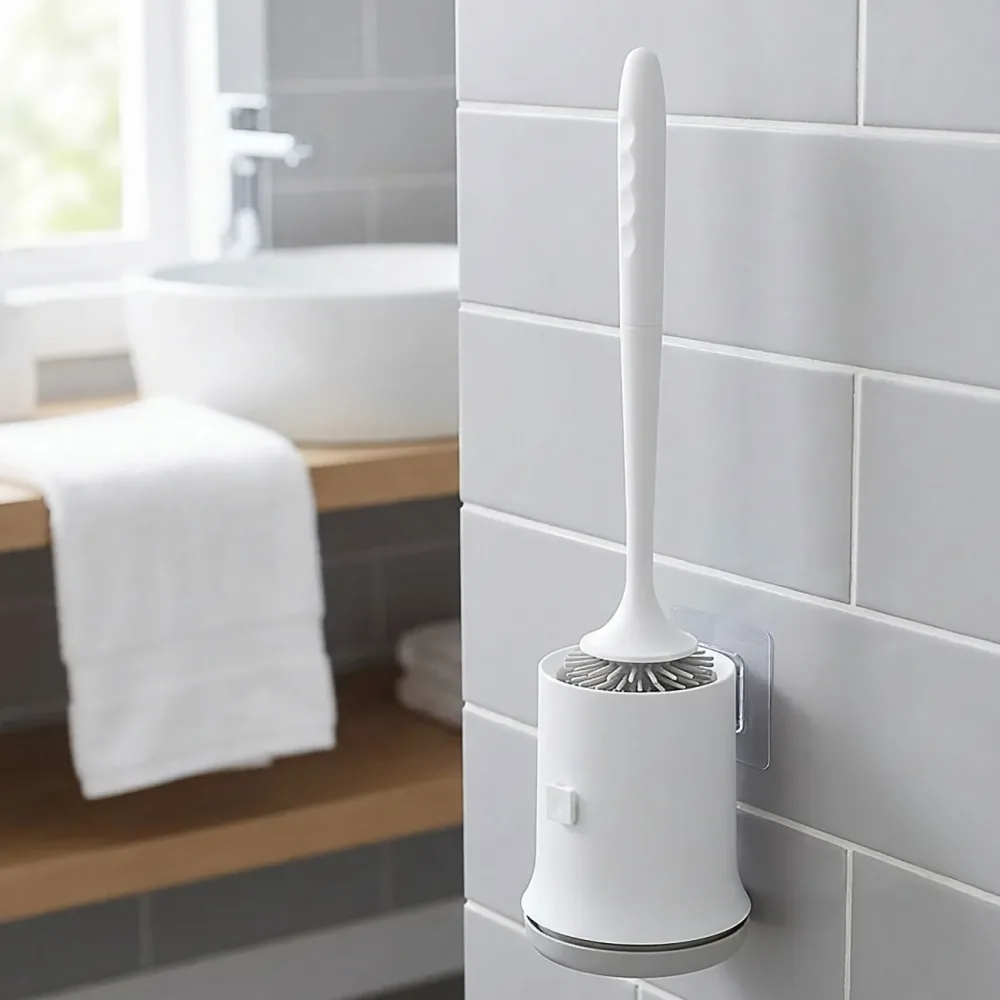 WC-Bürste mit Garnitur zur Wandmontage ohne Bohren, weiss
