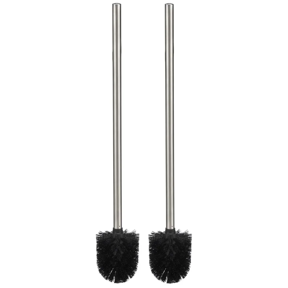 Klassische WC-Bürste, schwarz, Edelstahl Griff, 2er-Set