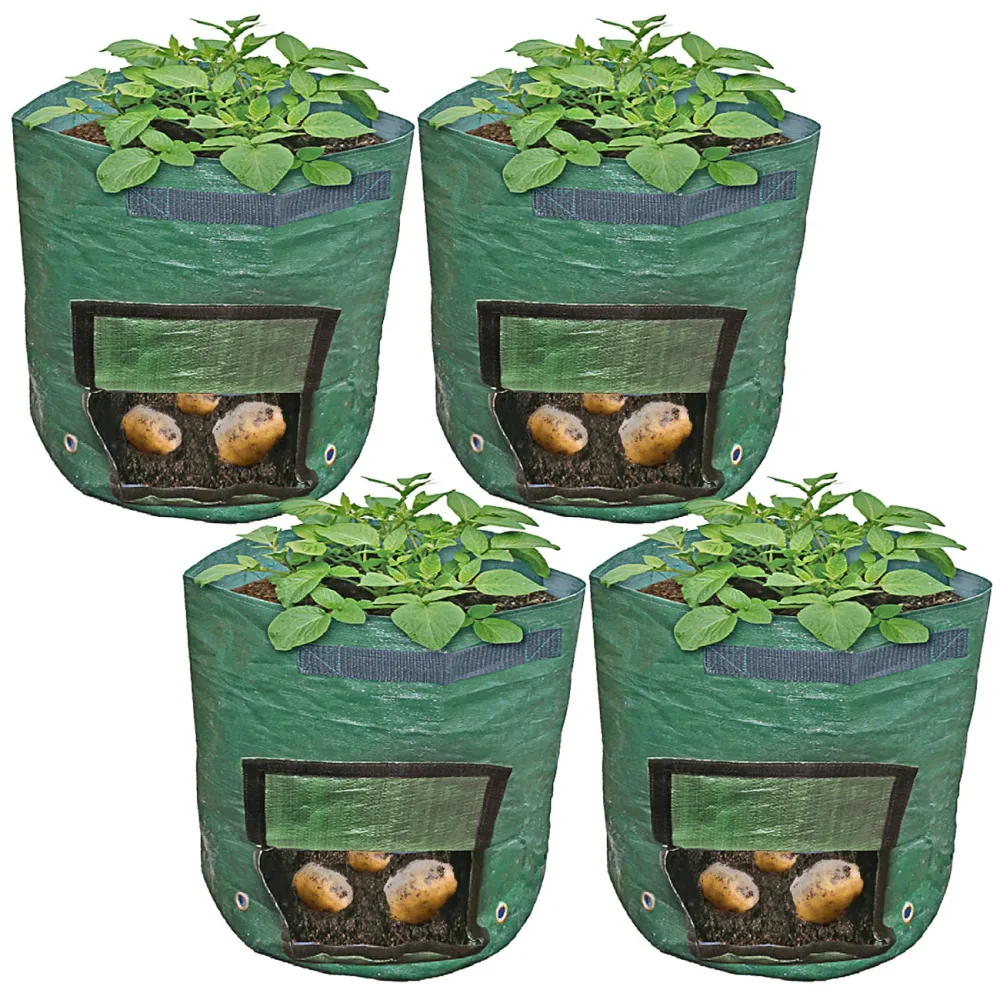 4er-Set Pflanzsack mit Erntefenster, 43 Liter, Ø 35 x H 45 cm