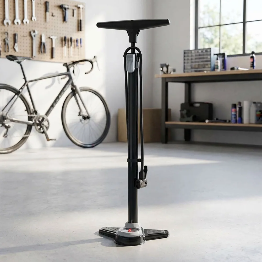 Velo-Standpumpe mit Manometer und unterschiedliche Adapterdüsen