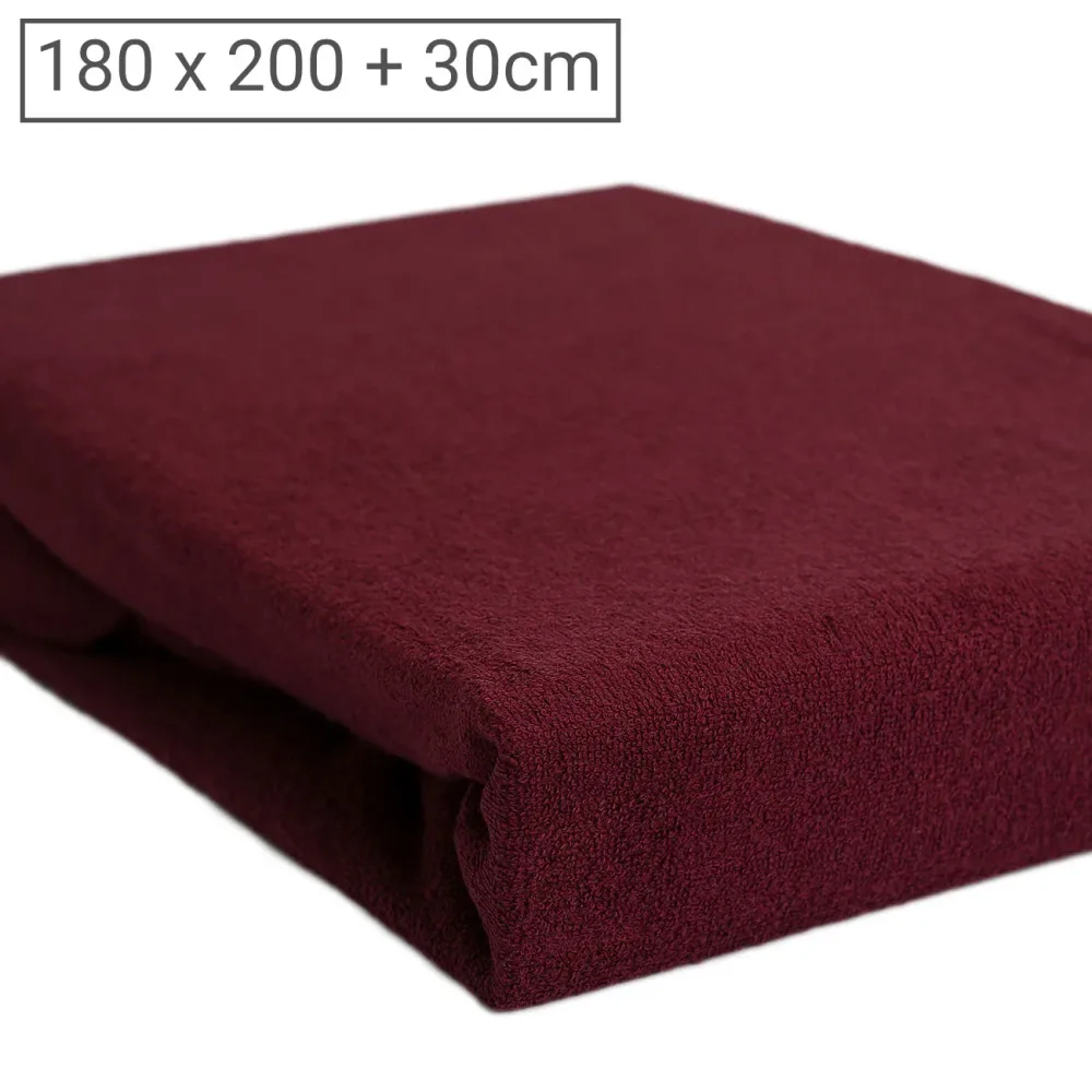 Übergrösse Luxus Frottee Fixleintuch, 80% Baumwolle, 20% Mikrofaser, bordeaux, 180 x 200cm