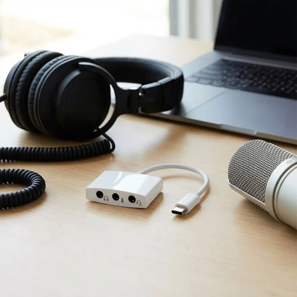 USB-C auf 3,5mm Kopfhörer Adapter, 3 x Klinkenanschluss, Audioadapter