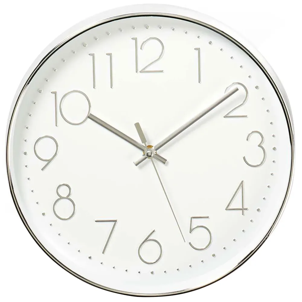 Nedis - Wanduhr | Durchmesser: 300 mm | Kunststoff | Silber / Weiß, One Size, Weiss