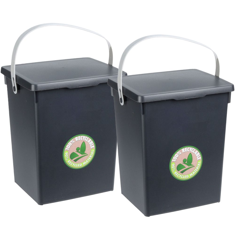 2er-Set Komposteimer aus Kunststoff, Aufbewahrungsbox mit Deckel und Henkel, 19x18x23,5 cm