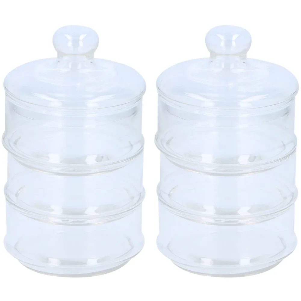 2er-Set Glasbehälter mit drei Ebenen, inkl. Deckel, 12cm Ø, 23 cm hoch