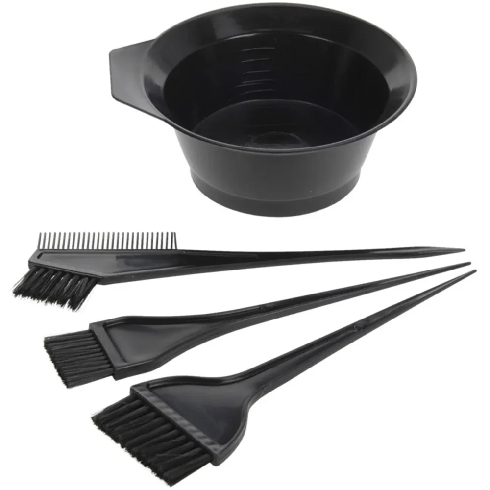 Haarfärbe-Set, 4-tlg., schwarz, mit Färbepinseln und Schälchen