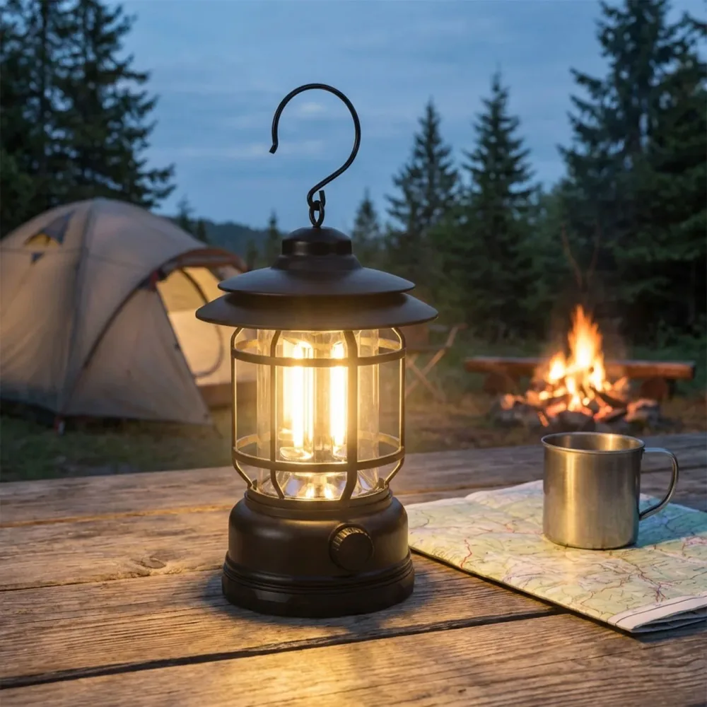 Campinglampe, Retro-Design, USB-aufladbar