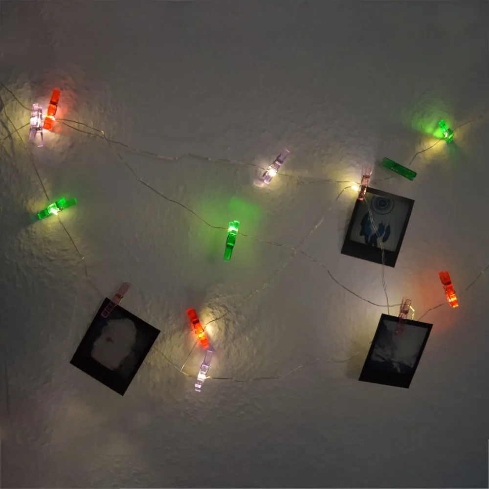 Bilder-Girlande mit LED-Lichtern, 16 Clips für Bilder