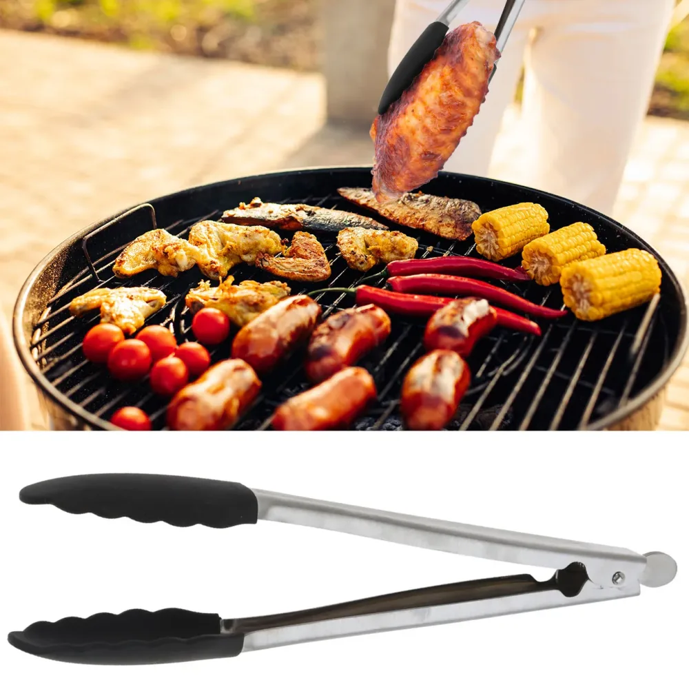 Grillzange aus Edelstahl mit Silikon-Greifern, 32 cm