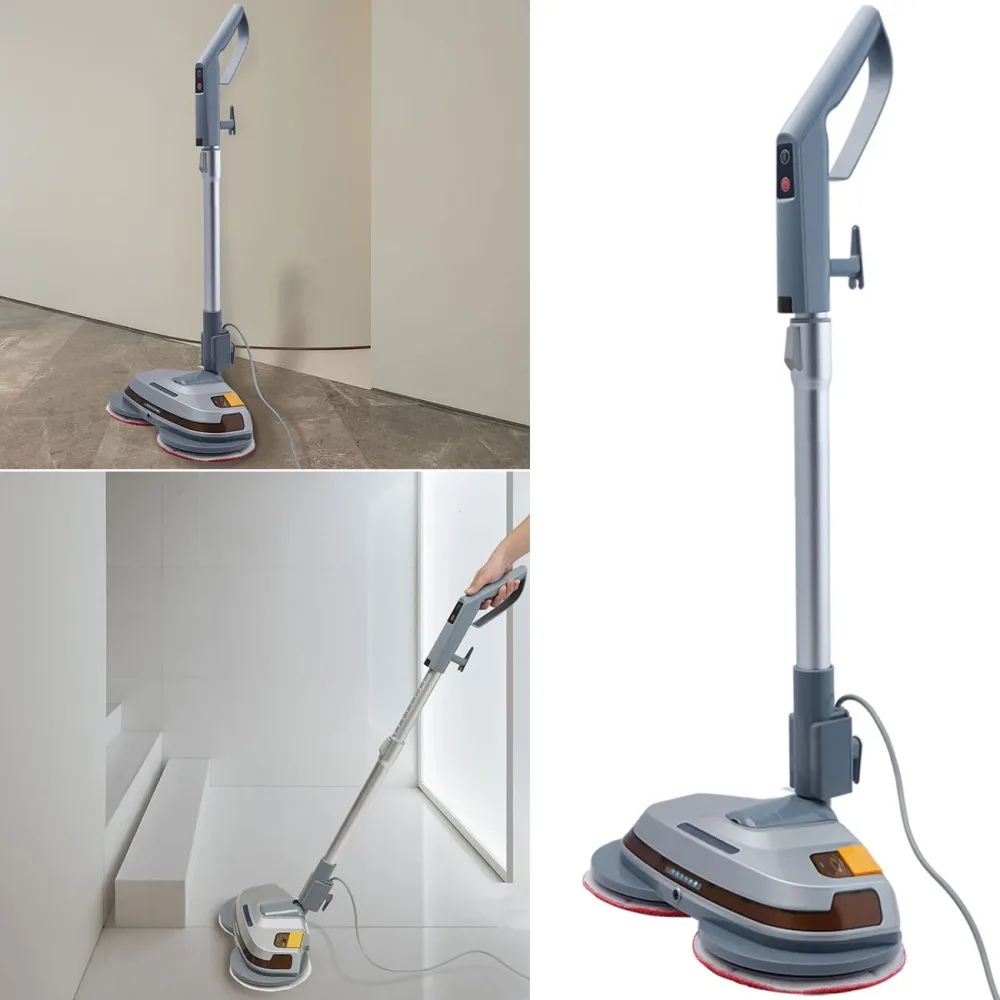 Fussboden-Poliermaschine mit Teleskop-Griff, Mikrofaserpads, Sprühfunktion, LEDs