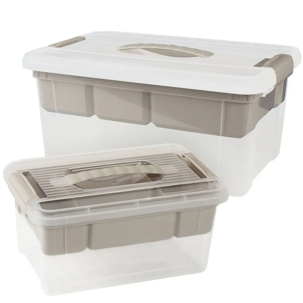 Aufbewahrungsboxen mit Organizer, 2 Stück 5/9 Liter, transparent/grau