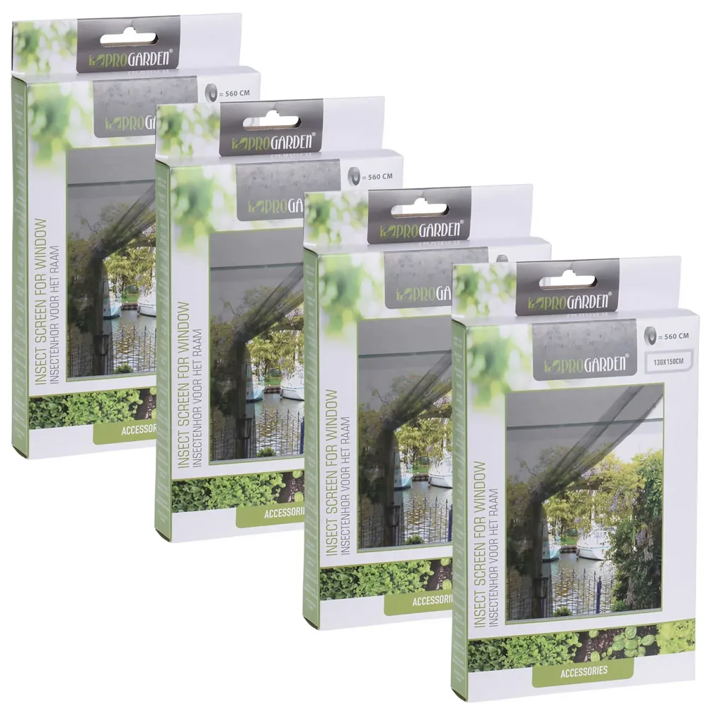 4er-Set Fliegengitter für Fenster, 1,3 x 1,5m, inkl. Klettband