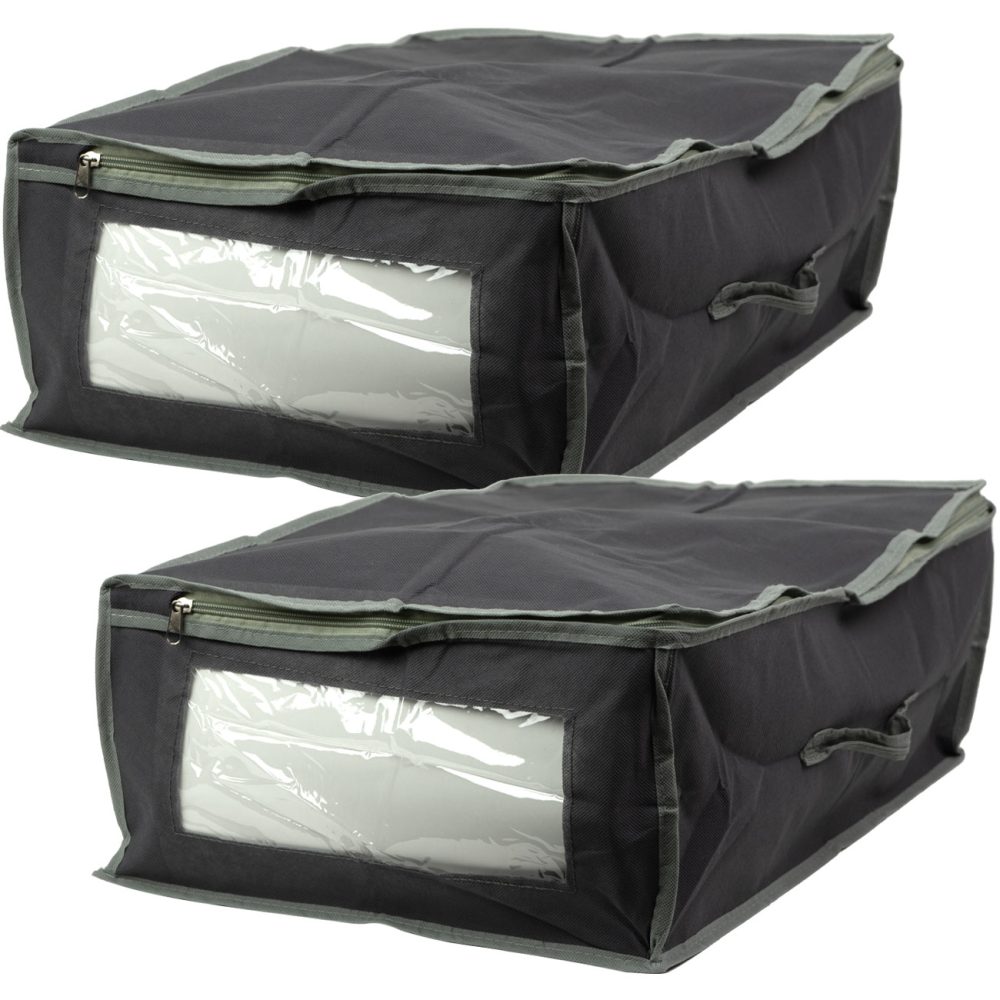 2er-Set Unterbettkommode mit Sichtfenster & Handgriff, 50 x 38 x 20cm, grau