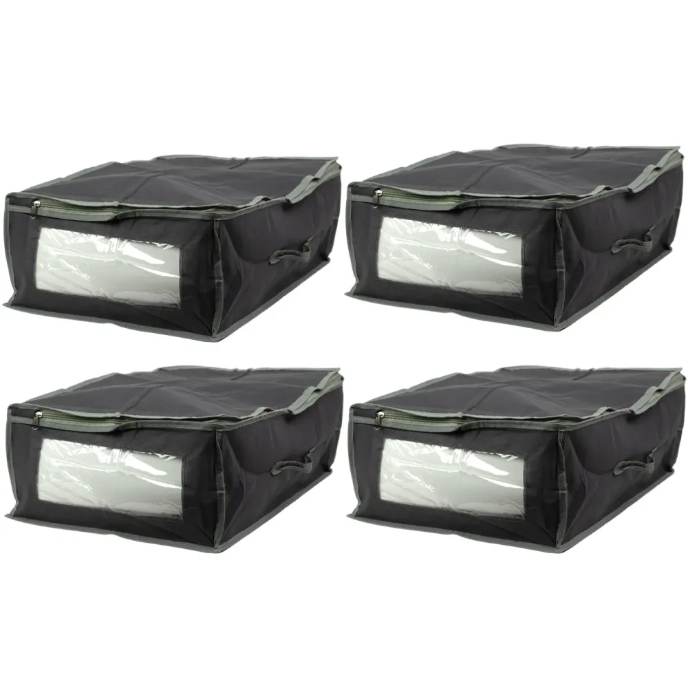 4er-Set Unterbettkommode mit Sichtfenster & Handgriff, 50 x 38 x 20cm, grau