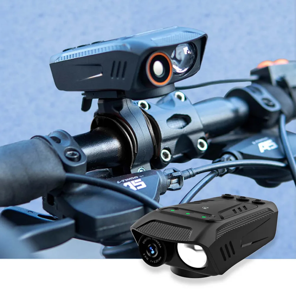 3-in-1 Full-HD-Fahrradkamera mit LED-Scheinwerfer und Hupe, 2 MP, USB-C