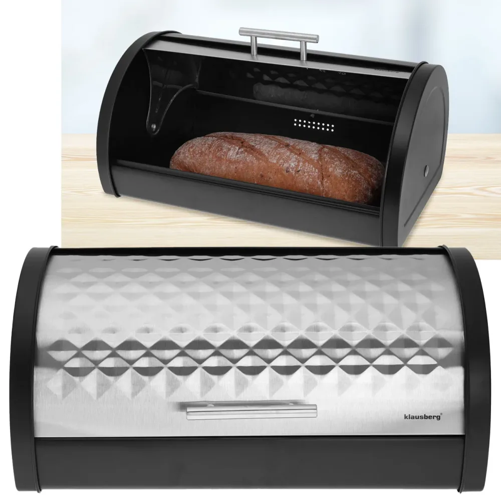 Brotkasten mit Deckel, Edelstahl, silber-schwarz