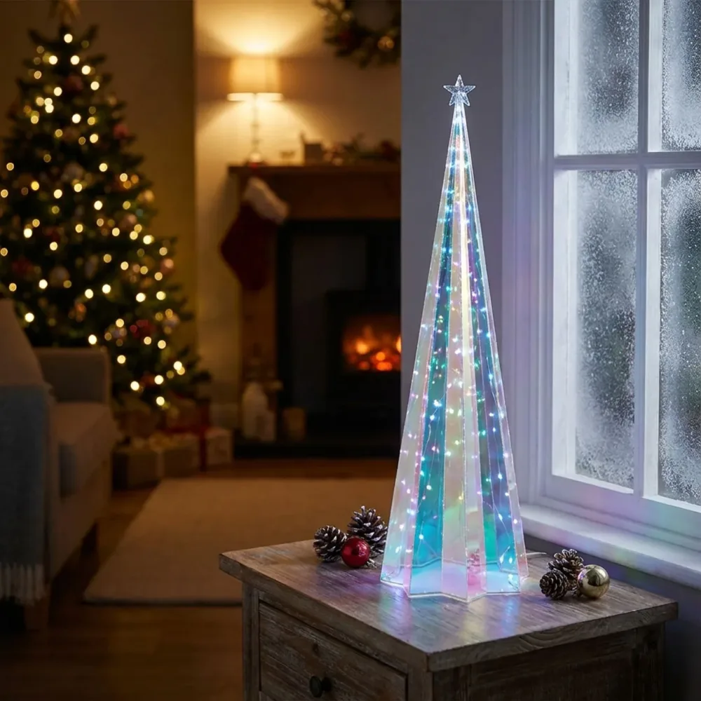 Regenbogen-Pyramide mit sternförmigem Sockel, 40 Micro-LEDs, 13 x 13 x 40 cm