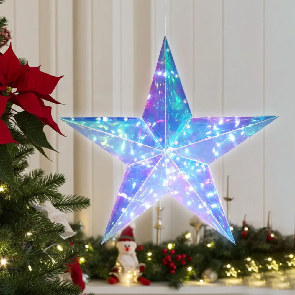 Weihnachtsstern Regenbogen mit 40 LEDs, kaltweiss, 52 x 14 x 51 cm