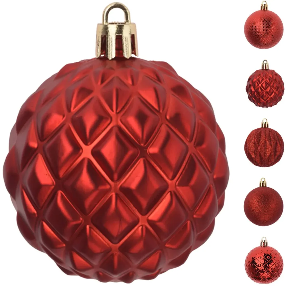 Weihnachtskugeln, 35 Stk., rot, je Ø 6 cm, 5 verschiedene Designs und Muster
