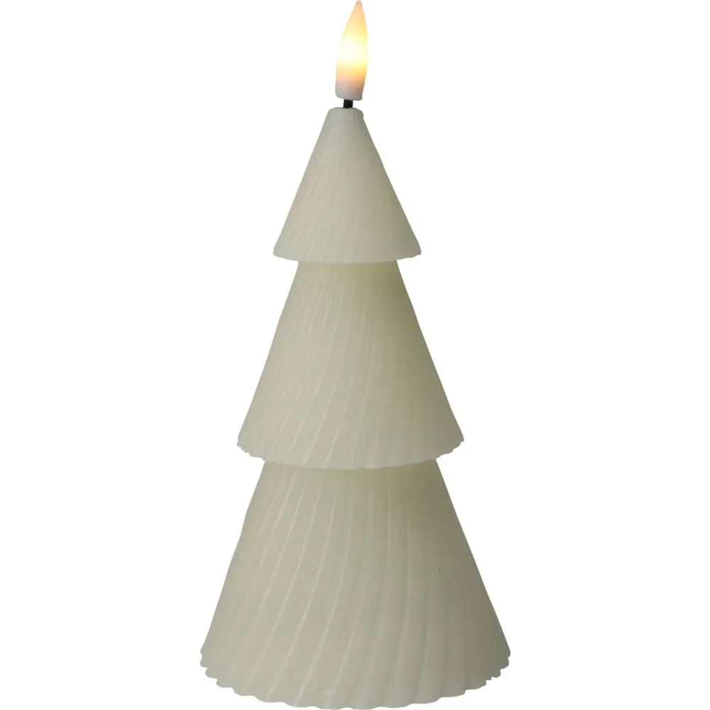 LED-Kerze Tannenbaum, warmweiss flackernd, Ø 8,5 x 15 cm, mit Timer, Elfenbeinfarbe