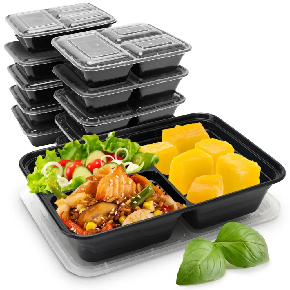 10 Lebensmittelboxen mit Deckel & Trennfächern, Bento-Boxen, 1,2 l