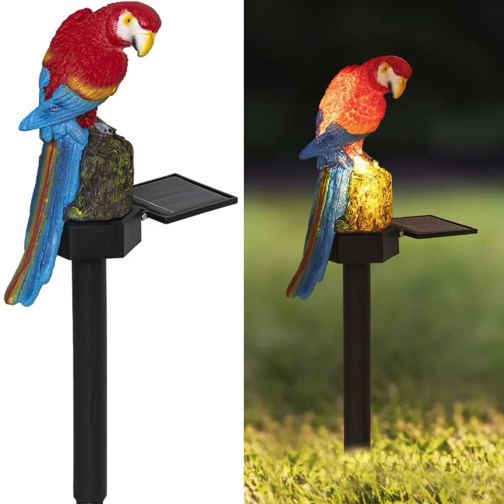Solar-Papagei-Lampe mit Erdspiess, warmweiss