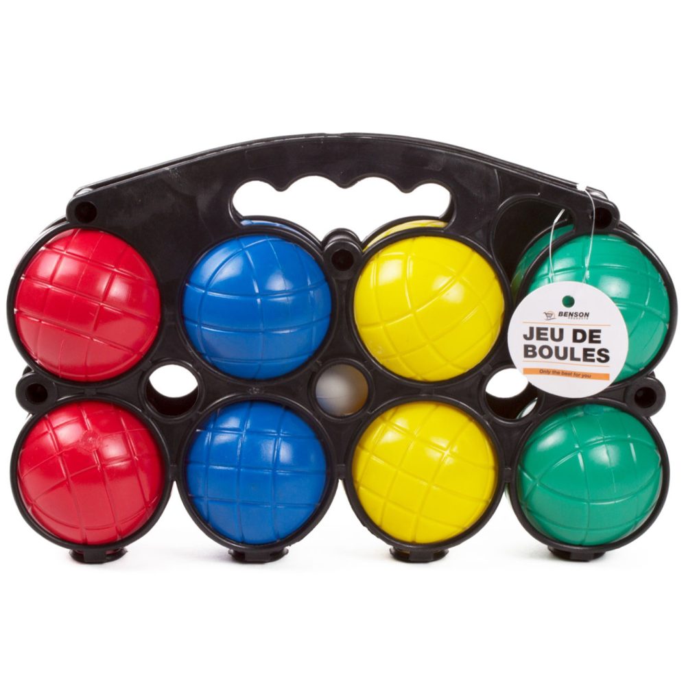 Boule Spiel, 8 Kugeln, Zielkugel und Trage, bunt