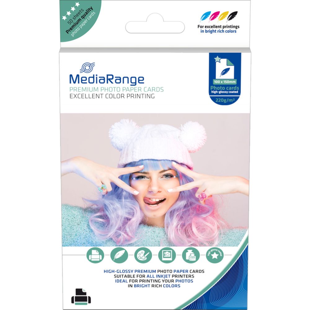 MediaRange Fotopapier-Karten, 100 x 150 mm, hochglänzend, 50 Blatt