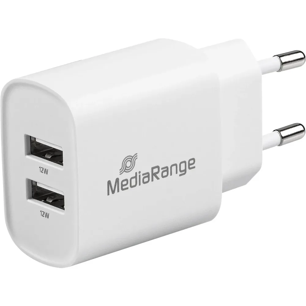 MediaRange 12W Schnellladeadapter, Eurostecker, 2x USB-A, weiss