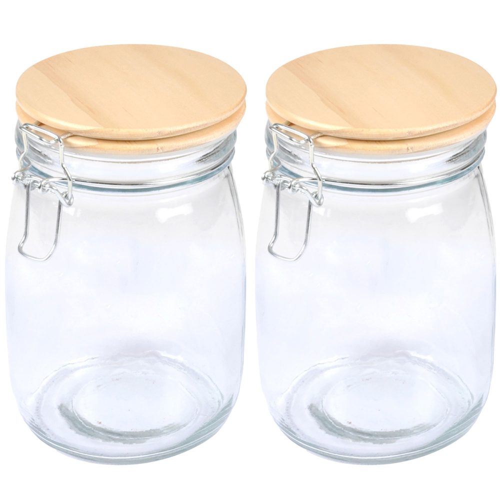 2er-Set Vorratsglas mit Bügelverschluss, Glasdose mit Bambus-Deckel, 0,7l