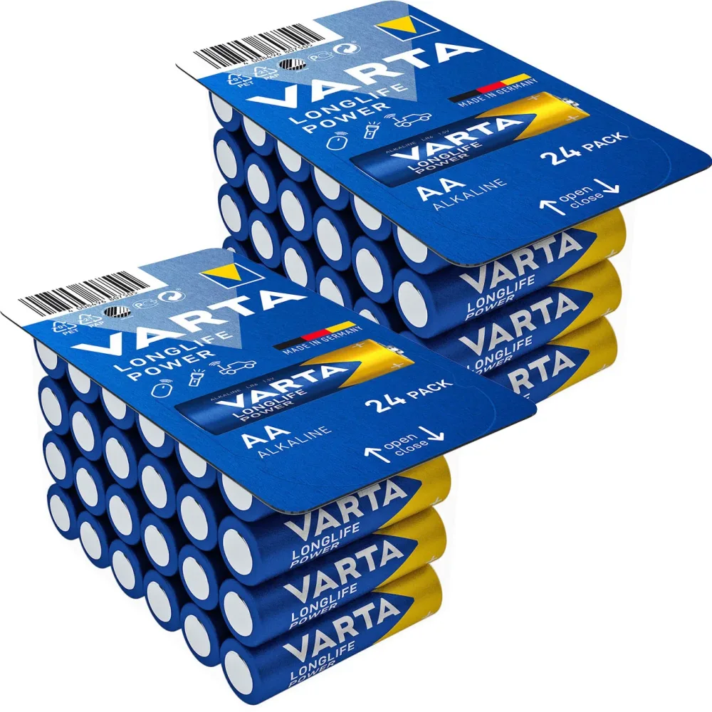 2er-Set Longlife Power Alkalin-Batterien Typ AA/Mignon, 1,5 Volt, 2x 24er-Pack