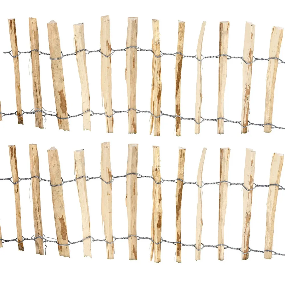 2er-Set Beeteinfassung aus Haselnuss, Steckzaun mit Pfosten, 35 x 300 cm, Beetumrandung