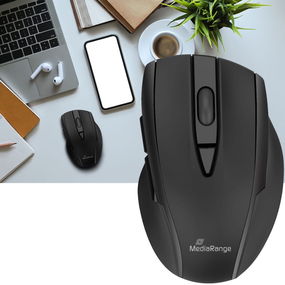 Bluetooth-Maus mit 5 Tasten und optischem Sensor, schwarz