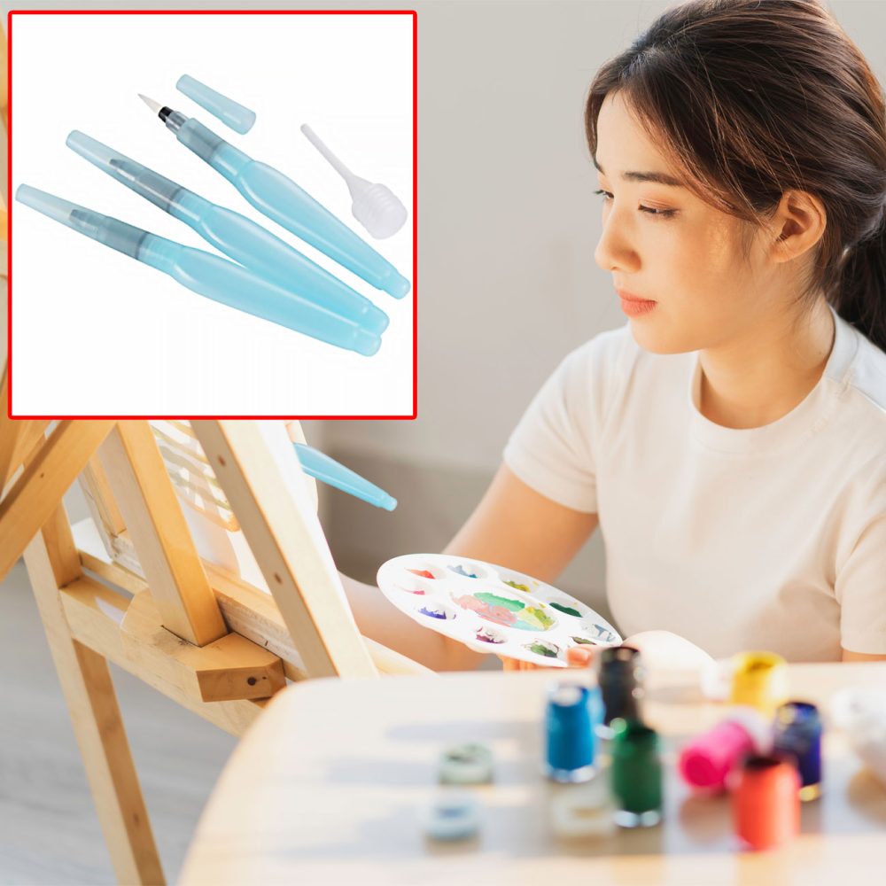 3er-Set Aquarellpinsel mit Wassertank, fein/mittel/breit