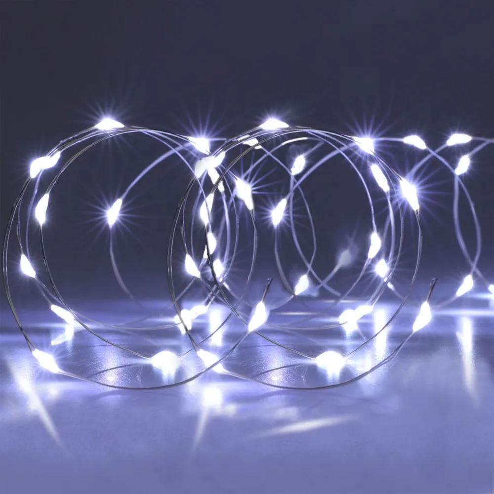 2er-Set Lichter Silberdraht, Indoor, 20 hell-weisse LEDs, batteriebetrieben, 1,5 V, L 95cm