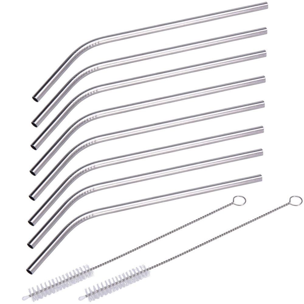2er-Set Edelstahl-Trinkhalme mit Reinigungsbürste, 8er Set, 21,5 cm